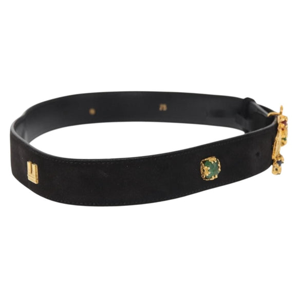 CELINE Belt Suede 32.3"" Black Gold Auth 145558