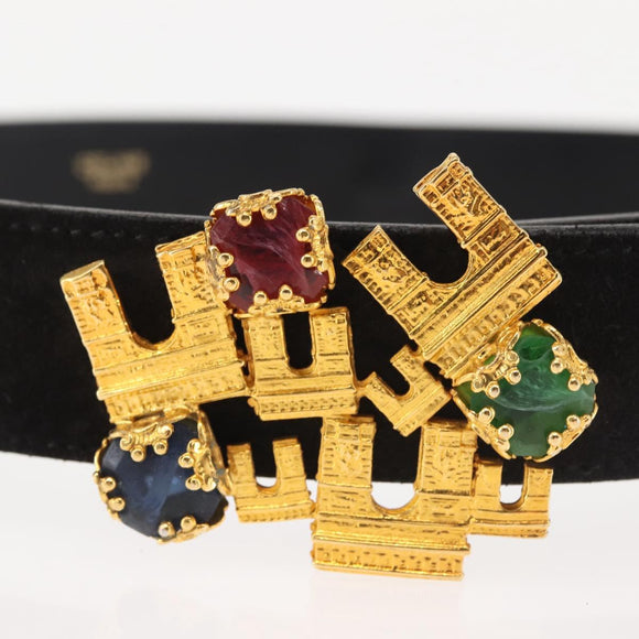 CELINE Belt Suede 32.3"" Black Gold Auth 145558