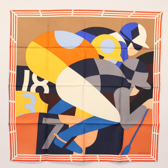 HERMES Carre 90 Scarf ""18-3-7"" Silk Orange Auth 145562