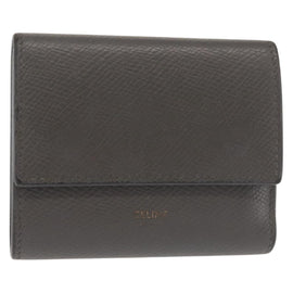 CELINE Bifold Wallet Leather Gray Gold Auth 145570