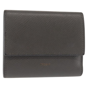CELINE Bifold Wallet Leather Gray Gold Auth 145570