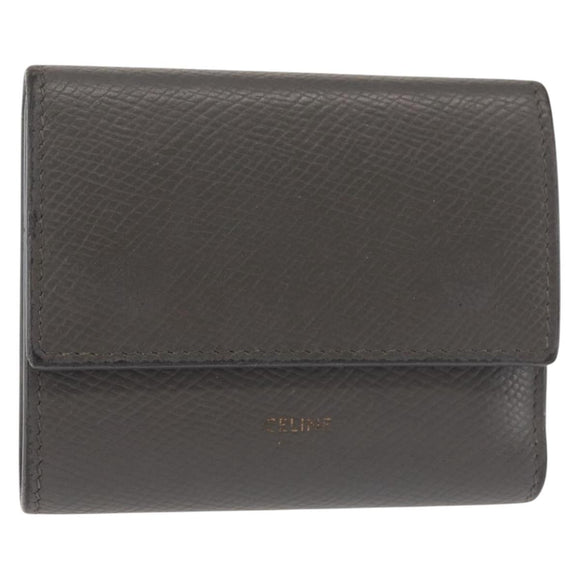 CELINE Bifold Wallet Leather Gray Gold Auth 145570
