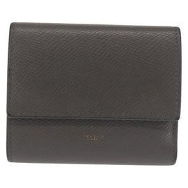 CELINE Bifold Wallet Leather Gray Gold Auth 145570 - 0
