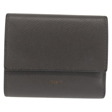 CELINE Bifold Wallet Leather Gray Gold Auth 145570 - 0