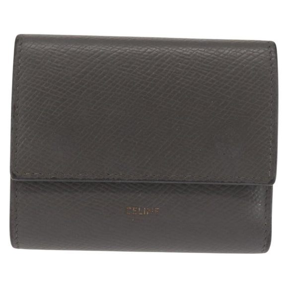CELINE Bifold Wallet Leather Gray Gold Auth 145570