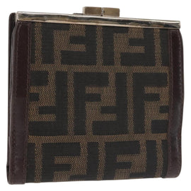 FENDI Zucca Canvas Bifold Wallet Black Brown Auth 145571