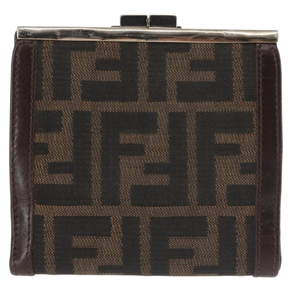FENDI Zucca Canvas Bifold Wallet Black Brown Auth 145571