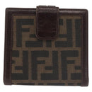 FENDI Zucca Canvas Bifold Wallet Black Brown Auth 145571-2