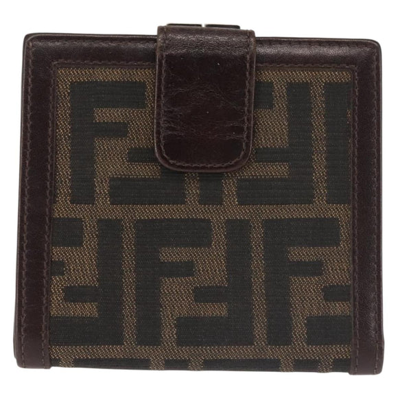 FENDI Zucca Canvas Bifold Wallet Black Brown Auth 145571
