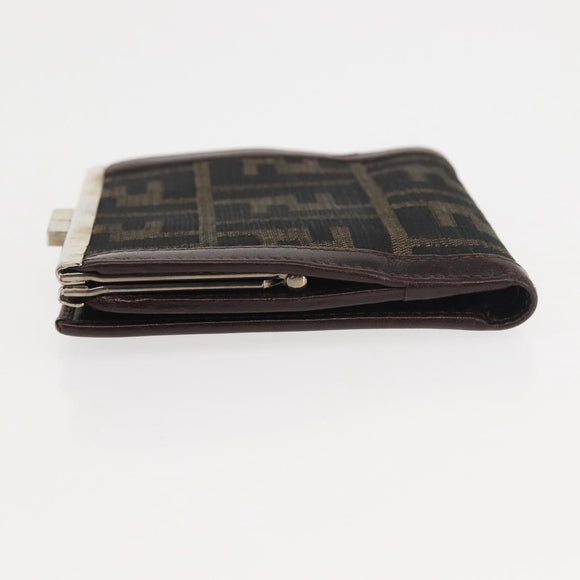 FENDI Zucca Canvas Bifold Wallet Black Brown Auth 145571