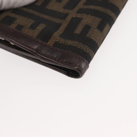 FENDI Zucca Canvas Bifold Wallet Black Brown Auth 145571