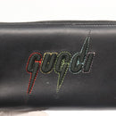 GUCCI Blade Embroidery Long Wallet Leather Silver Black 597677 Auth 145572-9