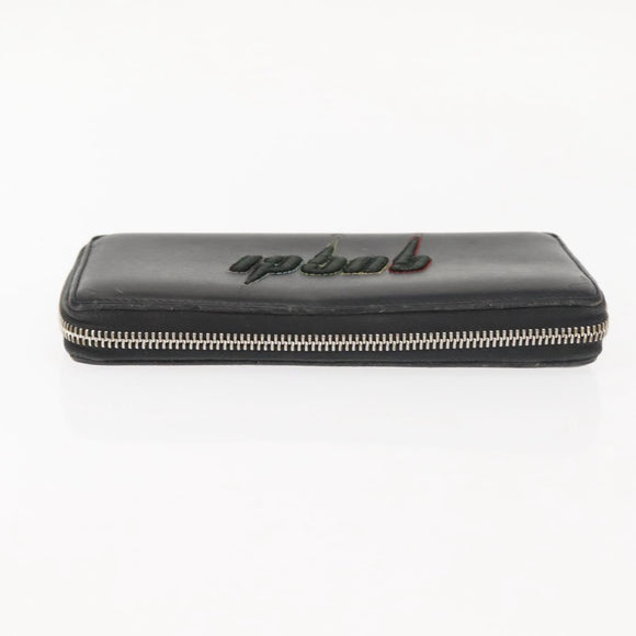GUCCI Blade Embroidery Long Wallet Leather Silver Black 597677 Auth 145572
