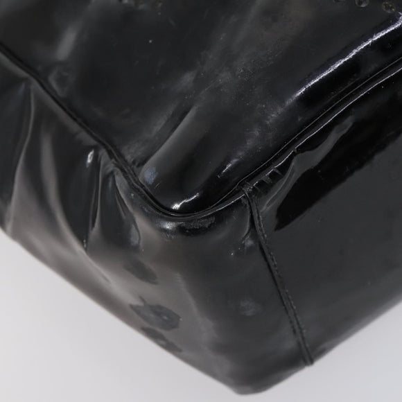 CHANEL Punching Chain Shoulder Bag Patent leather Black CC Auth 145573