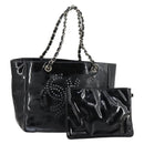 CHANEL Punching Chain Shoulder Bag Patent leather Black CC Auth 145573-1