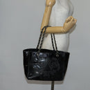 CHANEL Punching Chain Shoulder Bag Patent leather Black CC Auth 145573-21