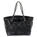 CHANEL Punching Chain Shoulder Bag Patent leather Black CC Auth 145573-2