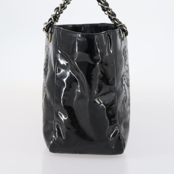 CHANEL Punching Chain Shoulder Bag Patent leather Black CC Auth 145573