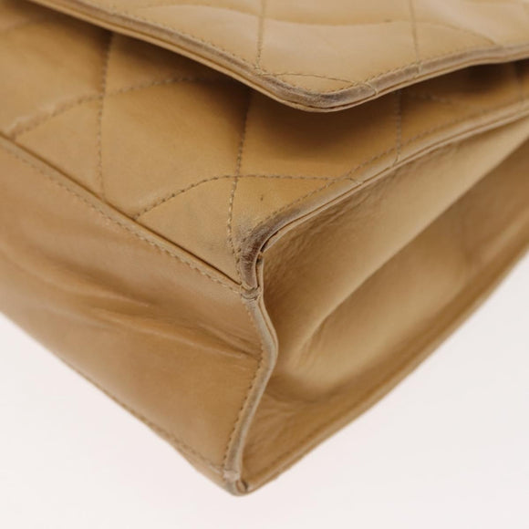 CHANEL Matelasse Chain Shoulder Bag Lamb Skin Beige Gold CC Auth 145574