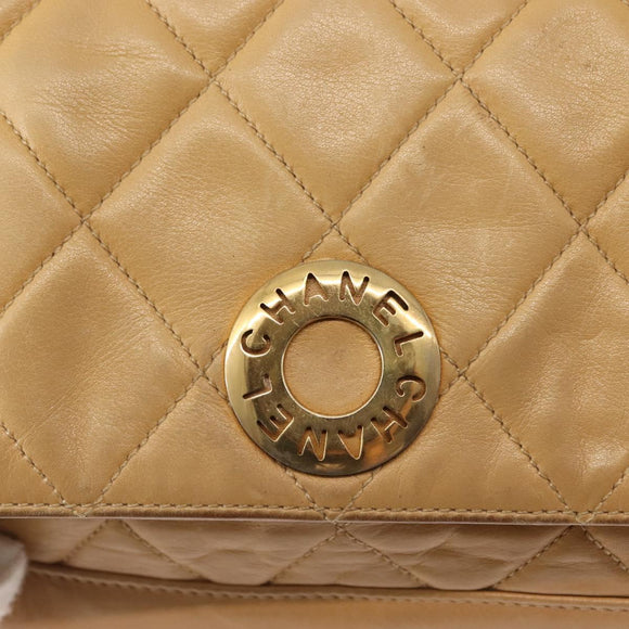 CHANEL Matelasse Chain Shoulder Bag Lamb Skin Beige Gold CC Auth 145574