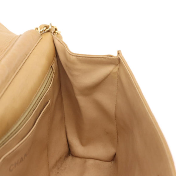 CHANEL Matelasse Chain Shoulder Bag Lamb Skin Beige Gold CC Auth 145574