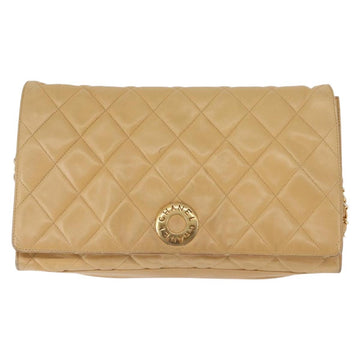 CHANEL Matelasse Chain Shoulder Bag Lamb Skin Beige Gold CC Auth 145574 - 0