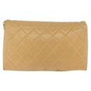 CHANEL Matelasse Chain Shoulder Bag Lamb Skin Beige Gold CC Auth 145574-3
