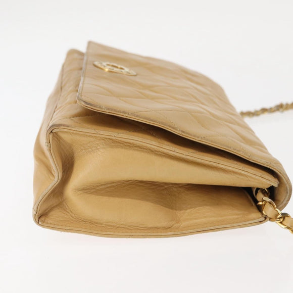 CHANEL Matelasse Chain Shoulder Bag Lamb Skin Beige Gold CC Auth 145574