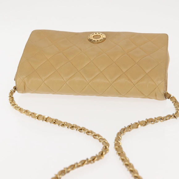 CHANEL Matelasse Chain Shoulder Bag Lamb Skin Beige Gold CC Auth 145574