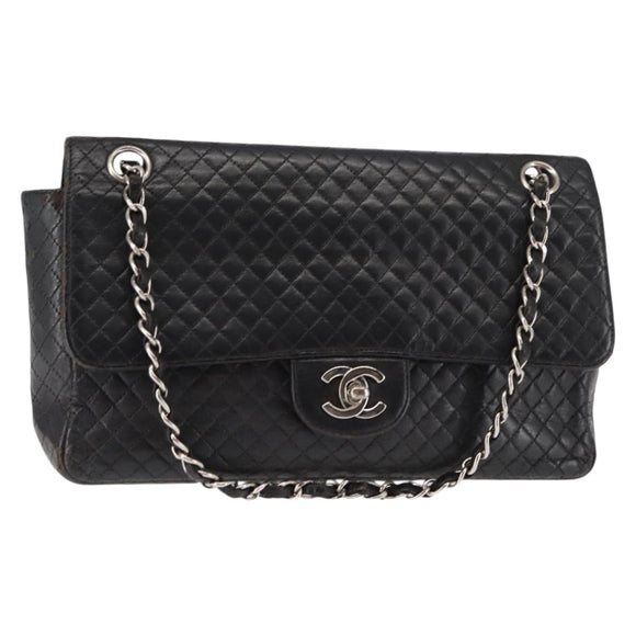 CHANEL Matelasse Chain Shoulder Bag Lamb Skin Black CC Auth 145575