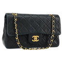 CHANEL Matelasse Chain Shoulder Bag Lamb Skin Black Gold CC Auth 145577AV-1