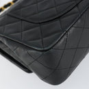 CHANEL Matelasse Chain Shoulder Bag Lamb Skin Black Gold CC Auth 145577AV-18