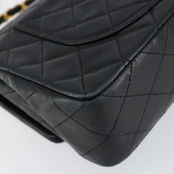 CHANEL Matelasse Chain Shoulder Bag Lamb Skin Black Gold CC Auth 145577AV