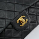 CHANEL Matelasse Chain Shoulder Bag Lamb Skin Black Gold CC Auth 145577AV-19