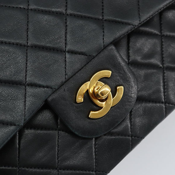 CHANEL Matelasse Chain Shoulder Bag Lamb Skin Black Gold CC Auth 145577AV