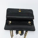 CHANEL Matelasse Chain Shoulder Bag Lamb Skin Black Gold CC Auth 145577AV-20