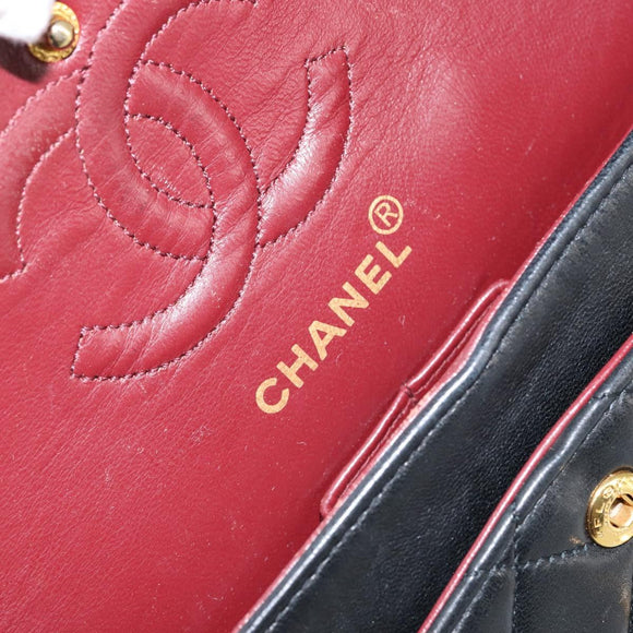 CHANEL Matelasse Chain Shoulder Bag Lamb Skin Black Gold CC Auth 145577AV