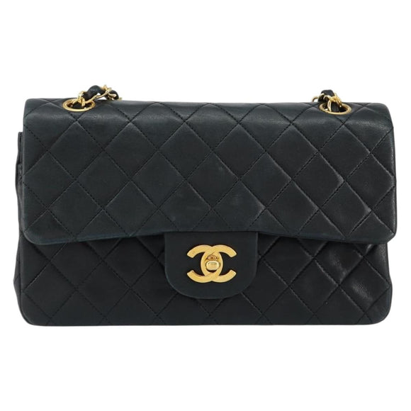 CHANEL Matelasse Chain Shoulder Bag Lamb Skin Black Gold CC Auth 145577AV