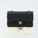 CHANEL Matelasse Chain Shoulder Bag Lamb Skin Black Gold CC Auth 145577AV-12