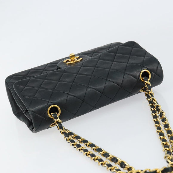 CHANEL Matelasse Chain Shoulder Bag Lamb Skin Black Gold CC Auth 145577AV