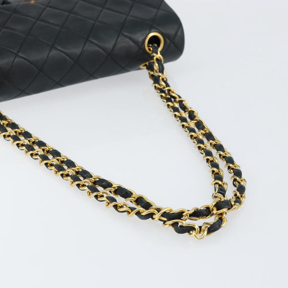 CHANEL Matelasse Chain Shoulder Bag Lamb Skin Black Gold CC Auth 145577AV
