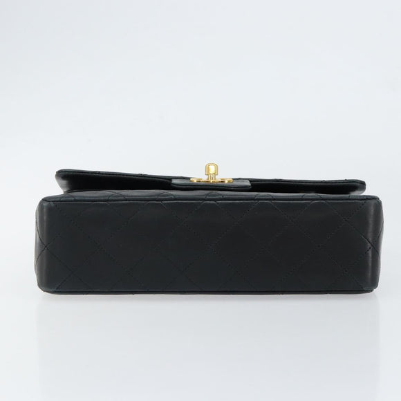 CHANEL Matelasse Chain Shoulder Bag Lamb Skin Black Gold CC Auth 145577AV