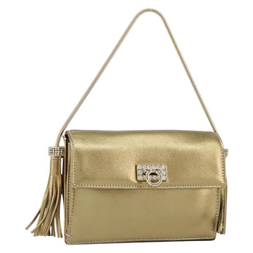 Salvatore Ferragamo Gancini Shoulder Bag Leather Gold Auth 145578AV