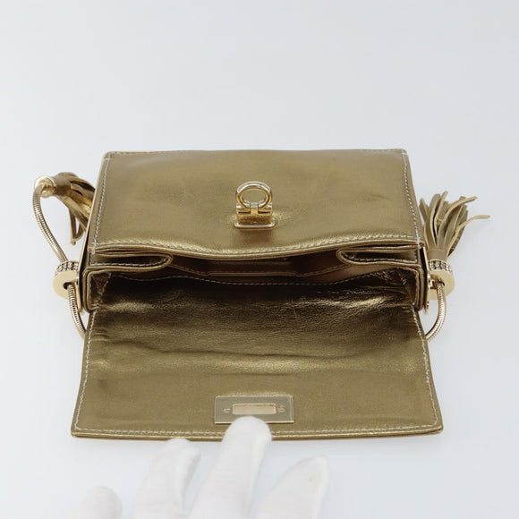 Salvatore Ferragamo Gancini Shoulder Bag Leather Gold Auth 145578AV