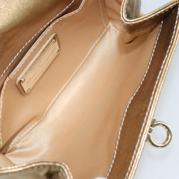 Salvatore Ferragamo Gancini Shoulder Bag Leather Gold Auth 145578AV