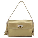 Salvatore Ferragamo Gancini Shoulder Bag Leather Gold Auth 145578AV-2
