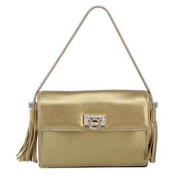 Salvatore Ferragamo Gancini Shoulder Bag Leather Gold Auth 145578AV - 0