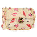 CHANEL Matelasse 34 Chain Shoulder Bag Vinyl coating Beige Gold CC Auth 145579V-1