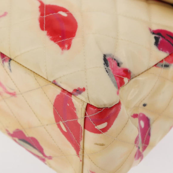 CHANEL Matelasse 34 Chain Shoulder Bag Vinyl coating Beige Gold CC Auth 145579V