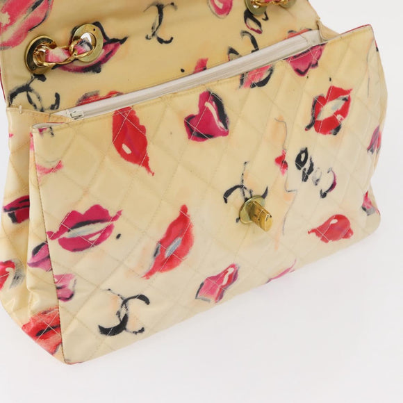 CHANEL Matelasse 34 Chain Shoulder Bag Vinyl coating Beige Gold CC Auth 145579V